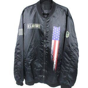 US AIR FORCE VETERAN'S BOMBER JACKET CUSTOMIZED PERSONALIZED BLACK SATIN SIZE 3X